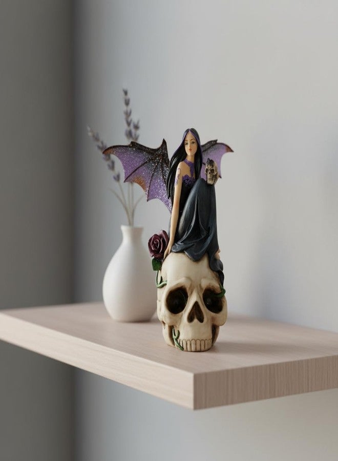 Comfy Hour 7" Dark Fairy Sitting on Skull Figurine, Gothic Fantasy Statue with Mystical Wings, Unique Home Office Desktop Decor Accent, Polyresin Artisan Crafted Sculpture, 1 Unit - Image 3