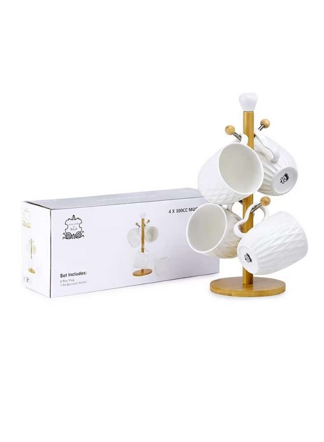 Pan Home 4-Piece White Porcelain Mug Set with Tree - Image 4