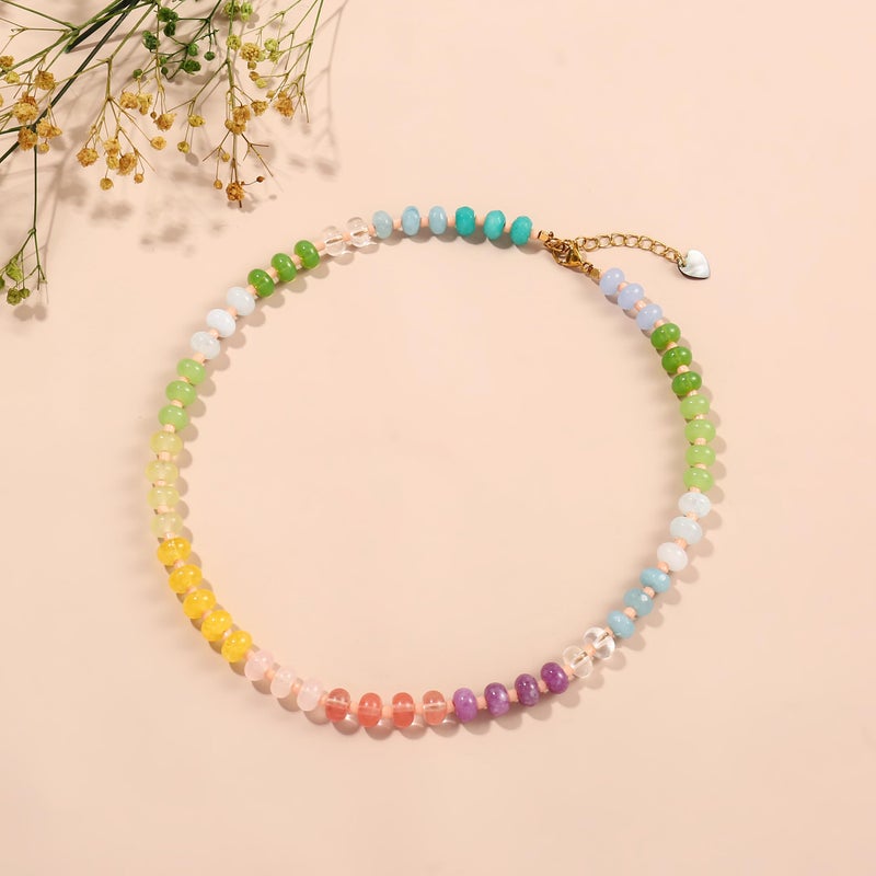Badu Gemstone Beaded Necklace for Women Colorful Natural Stone Freshwater Pearl Surfer Beach Rainbow Necklace Jewelry Gift - Image 4