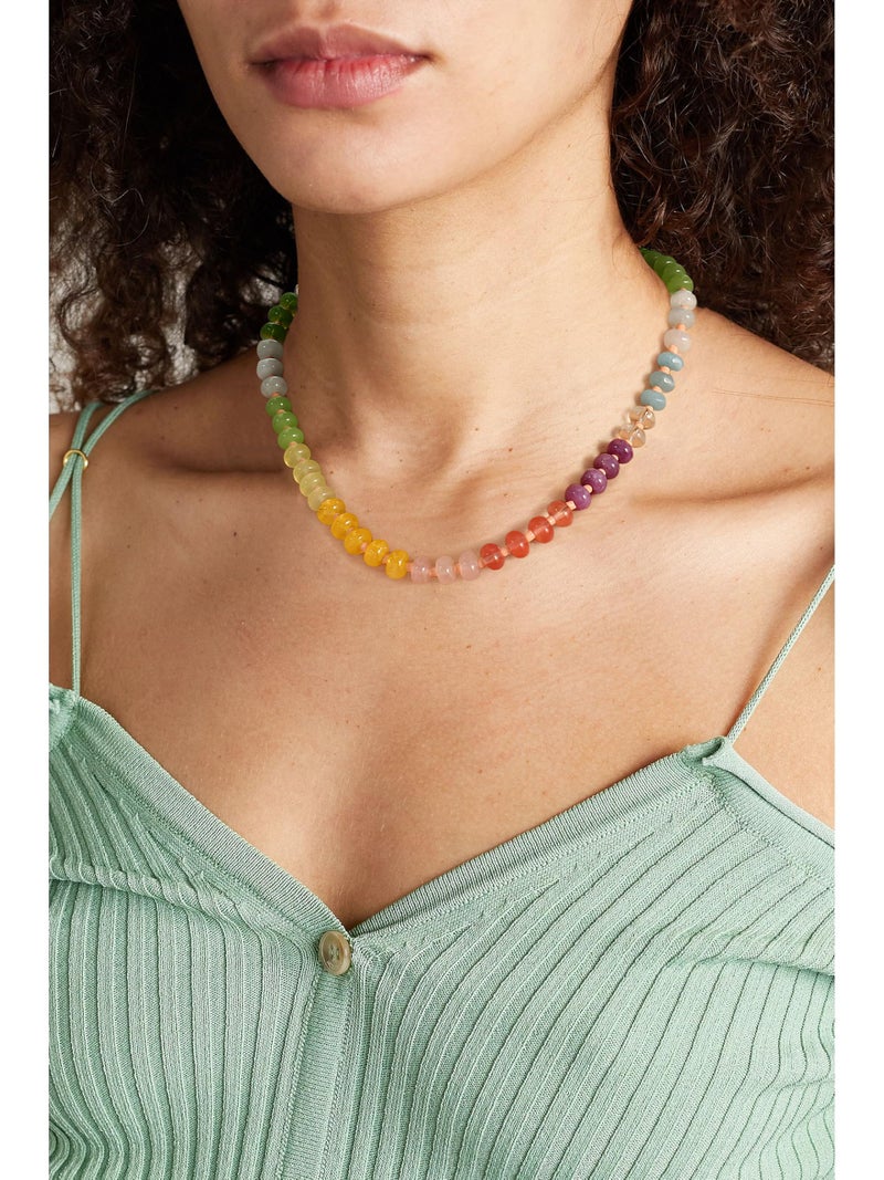 Badu Gemstone Beaded Necklace for Women Colorful Natural Stone Freshwater Pearl Surfer Beach Rainbow Necklace Jewelry Gift - Image 3