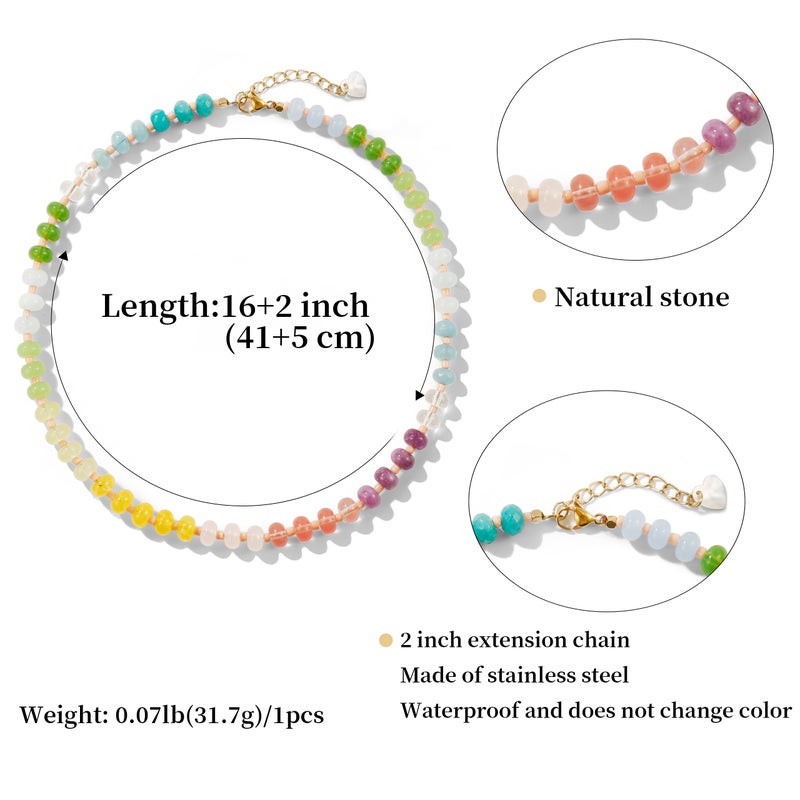 Badu Gemstone Beaded Necklace for Women Colorful Natural Stone Freshwater Pearl Surfer Beach Rainbow Necklace Jewelry Gift - Image 2
