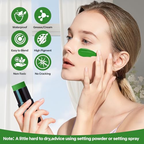 Go Ho Go Ho CreamBlendable Green Face Paint Stick 106 OzFullcoverage Green Body Paint Stick for Halloween Cosplay SFX Witch MakeupWaterproof St Patricks Day Face Paint - Image 3
