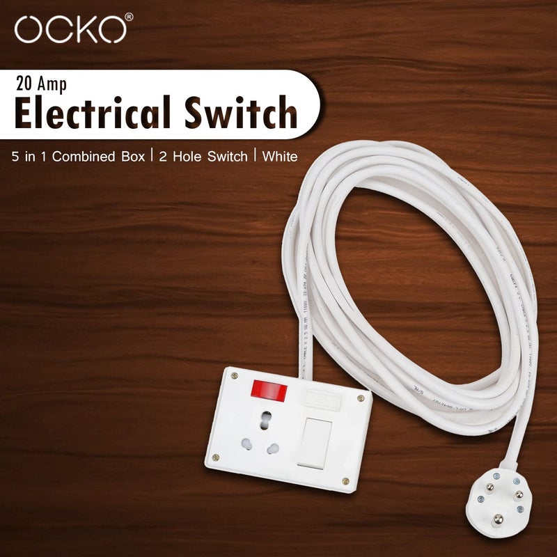 OCKO Ocko Heavy Duty Extension Board with 25mm 10m Long Wire 616 Amp 1 Socket 1 Switch and 16 Amp Plug Combined for Microwave Induction Cooker Fridge Heater AC Polycarbonate White Pack of 1  - Image 5