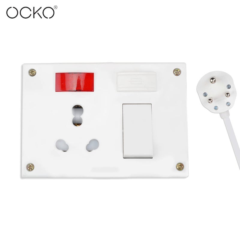 OCKO Ocko Heavy Duty Extension Board with 25mm 10m Long Wire 616 Amp 1 Socket 1 Switch and 16 Amp Plug Combined for Microwave Induction Cooker Fridge Heater AC Polycarbonate White Pack of 1  - Image 2