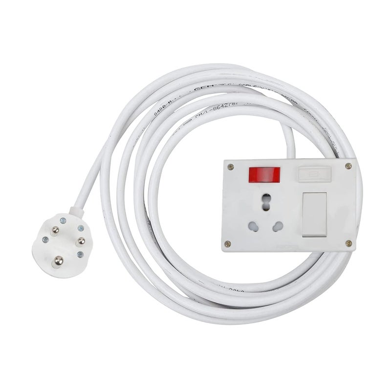 OCKO Ocko Heavy Duty Extension Board with 25mm 10m Long Wire 616 Amp 1 Socket 1 Switch and 16 Amp Plug Combined for Microwave Induction Cooker Fridge Heater AC Polycarbonate White Pack of 1  - Image 1