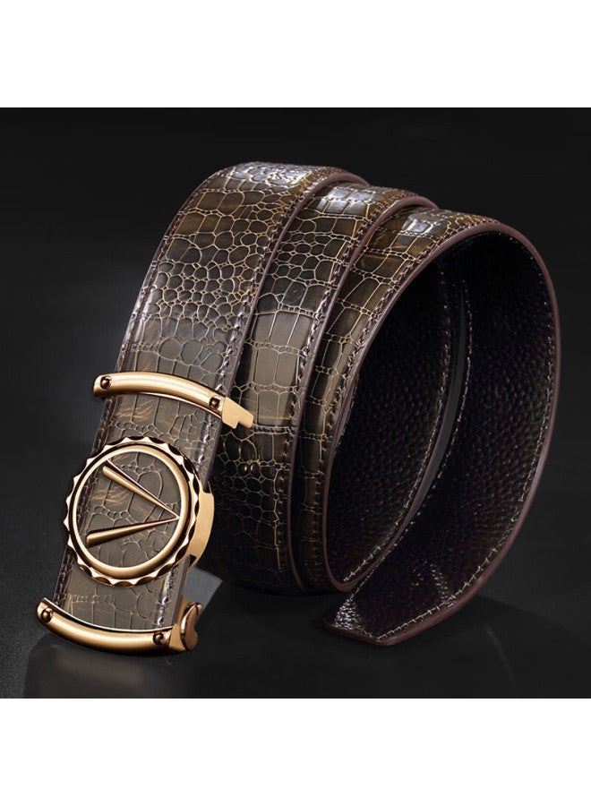 Cow Leather Belt For Men With Automatic Buckle, Cowhide Pattern, Light Luxury Waistband, Gift For Boyfriend Or Father, 1000 Gold - Image 5