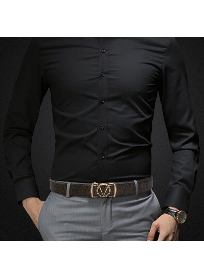 Cow Leather Belt For Men With Automatic Buckle, Cowhide Pattern, Light Luxury Waistband, Gift For Boyfriend Or Father, 1000 Gold - Image 2