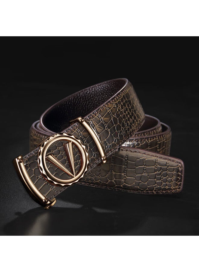 Cow Leather Belt For Men With Automatic Buckle, Cowhide Pattern, Light Luxury Waistband, Gift For Boyfriend Or Father, 1000 Gold - Image 1