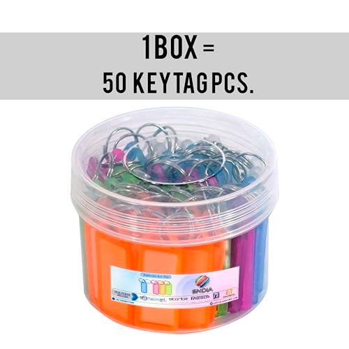 SNDIA 50 Pcs Key Tag Multicolor Keyring & Keychain With Name Tag Labels Assorted Keychain With Two Side Id Label And Split Ring For Office, Home Key -Plastic - Image 2