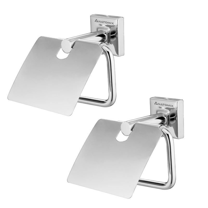 ANATOMIX Anatomix Quadra Stainless Steel Toilet Paper Holder Toilet Paper Roll Holder for BathroomToilet Tissue Roll Holder Pack 2 Wall Mounted  - Image 1