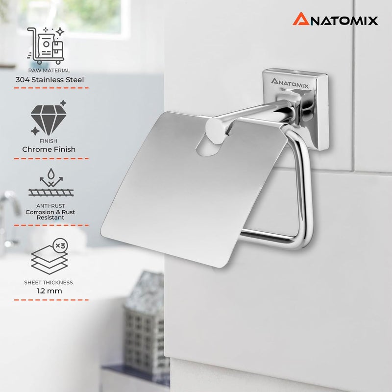 ANATOMIX Anatomix Quadra Stainless Steel Toilet Paper Holder Toilet Paper Roll Holder for BathroomToilet Tissue Roll Holder Pack 2 Wall Mounted  - Image 3