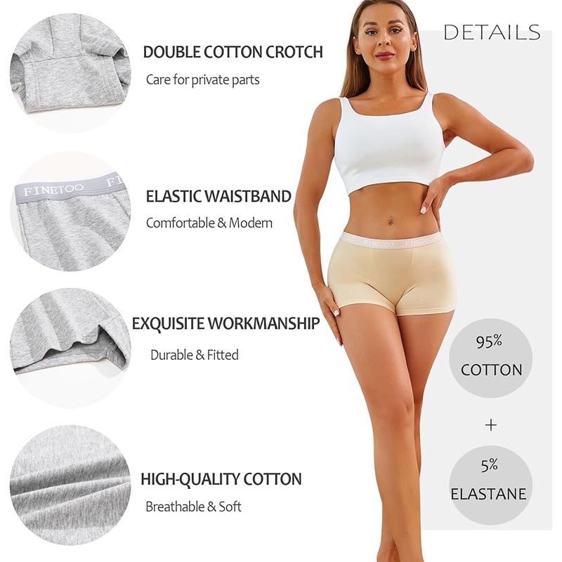 FINETOO Womens Cotton Boy Shorts Underwear Full Coverage Soft Boxer Briefs Panties for Lady Girls 6 Pack - Image 5