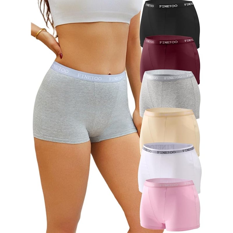 FINETOO Womens Cotton Boy Shorts Underwear Full Coverage Soft Boxer Briefs Panties for Lady Girls 6 Pack - Image 1