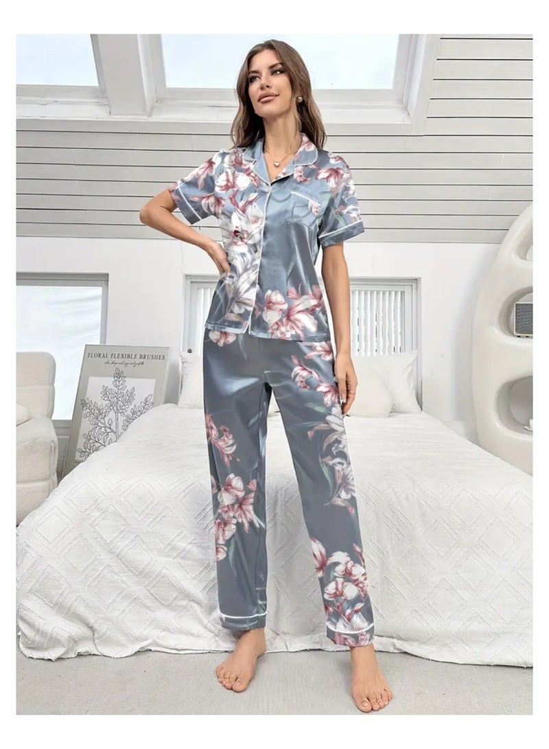 Women 2 Pieces Premium Satin Pyjama Set Ladies Sleepwear - Image 2