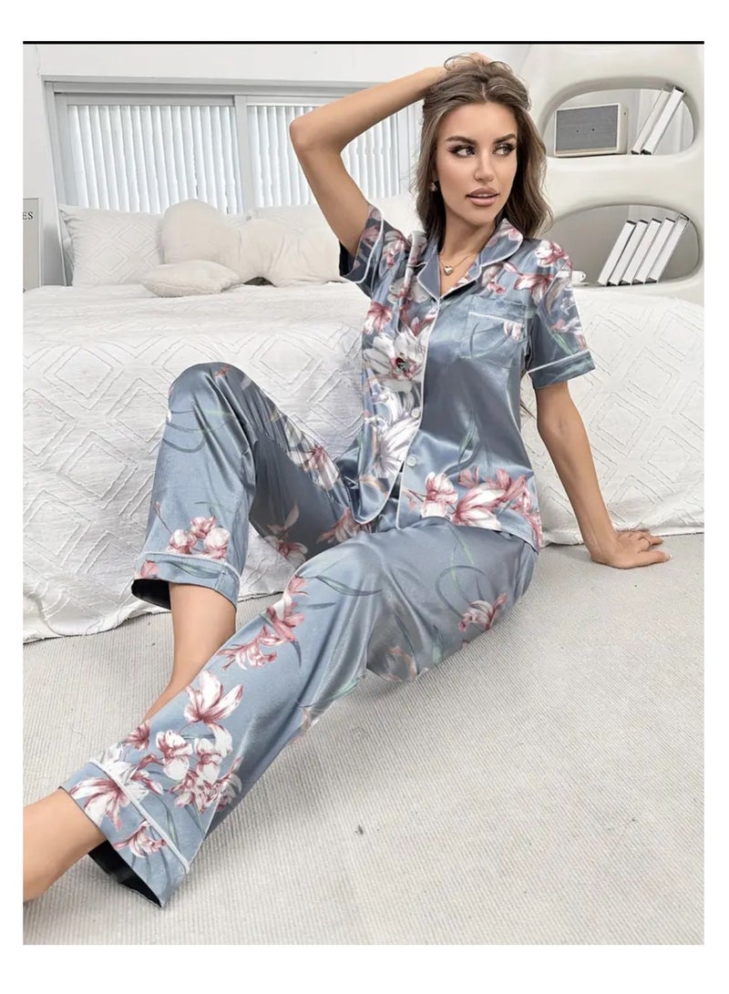 Women 2 Pieces Premium Satin Pyjama Set Ladies Sleepwear - Image 3