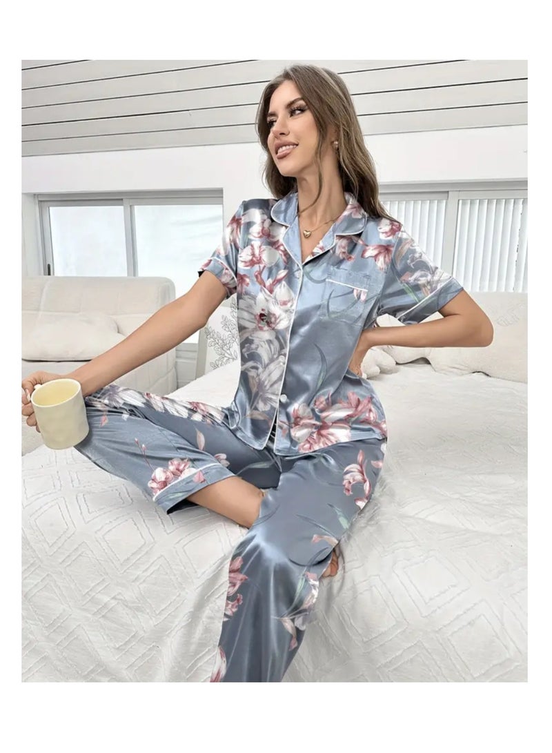 Women 2 Pieces Premium Satin Pyjama Set Ladies Sleepwear - Image 1