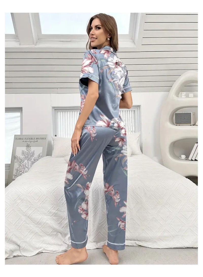 Women 2 Pieces Premium Satin Pyjama Set Ladies Sleepwear - Image 5