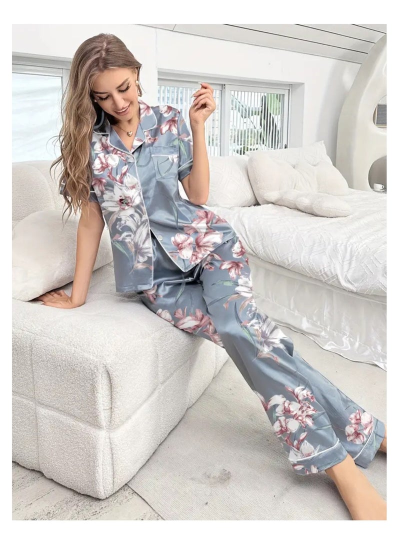 Women 2 Pieces Premium Satin Pyjama Set Ladies Sleepwear - Image 4
