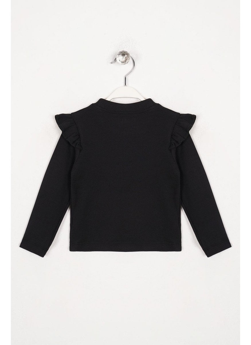 WEWE Crew Neck Long Sleeve Shoulder Ruffle Ribbed Black Color Girl Bodysuit  - Image 2
