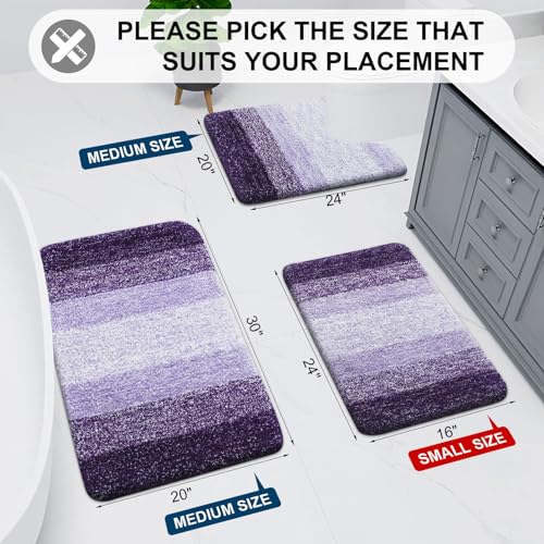 Arotive Microfiber Bathroom Rugs, Shaggy Soft and Absorbent Bath Rug, Non-Slip, Thick Plush Machine Washable Dry Bath Mats for Bathroom, Tub and Shower, 24x16, Dark Purple, Rectangular - Image 2