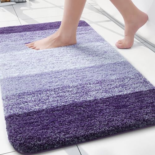 Arotive Microfiber Bathroom Rugs, Shaggy Soft and Absorbent Bath Rug, Non-Slip, Thick Plush Machine Washable Dry Bath Mats for Bathroom, Tub and Shower, 24x16, Dark Purple, Rectangular - Image 1