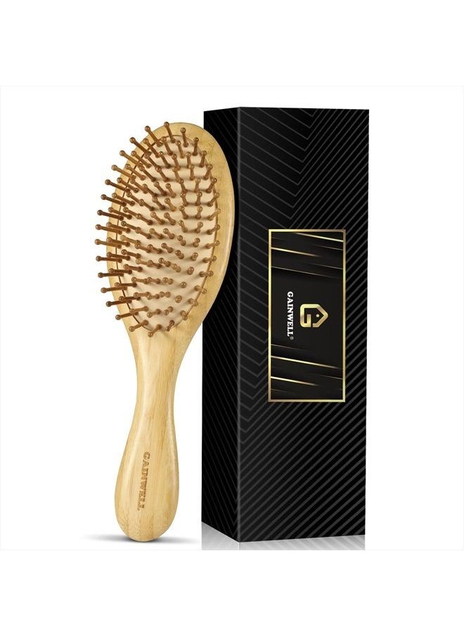 GAINWELL Bamboo Paddle Hair Brush All,Thick - Bamboo Bristles Detangling Hairbrush for Massaging Scalp, Women, Yellow  - Image 1