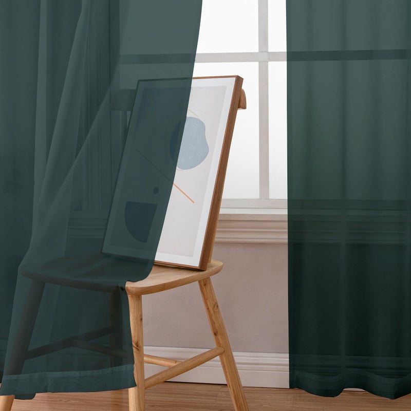 OWENIE Green Sheer Curtains 84 Inches Long for 2 Panels Set for Christmas  Solid Light Filtering Fimly Voile Sheer Curtains for Living Room Bedroom  Hunter Green  42""x84"" - Image 3