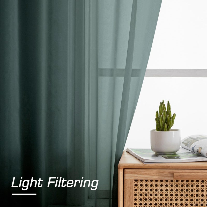 OWENIE Green Sheer Curtains 84 Inches Long for 2 Panels Set for Christmas  Solid Light Filtering Fimly Voile Sheer Curtains for Living Room Bedroom  Hunter Green  42""x84"" - Image 4
