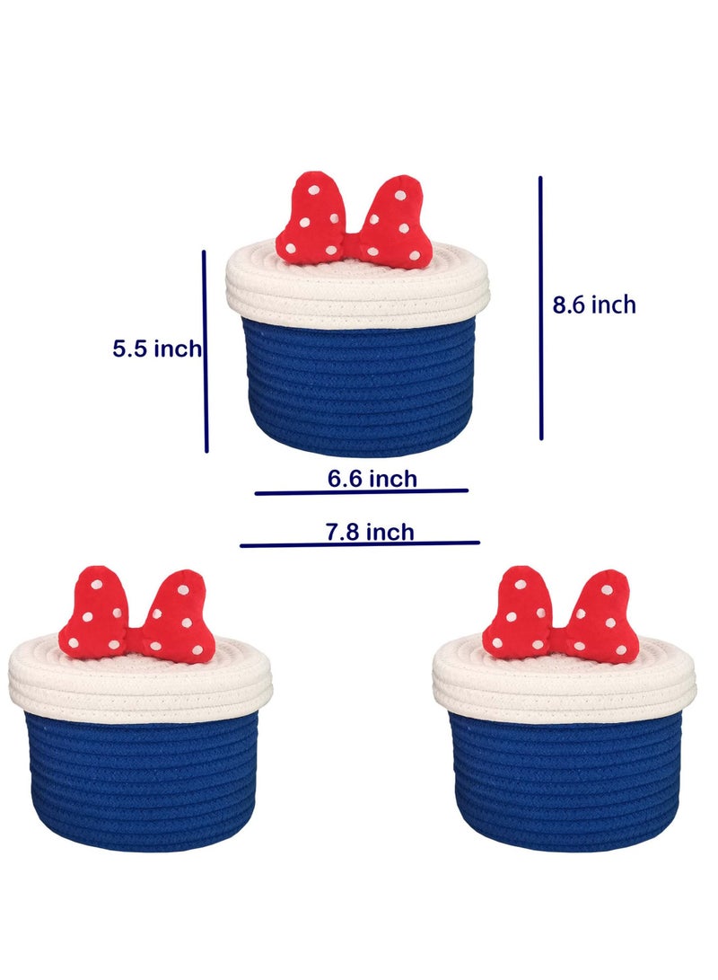 NIBEMINENT 3Pcs Cotton Rope Storage Basket with Lid for Organizing Girl's Dream Princess Natural Baskets - Image 3