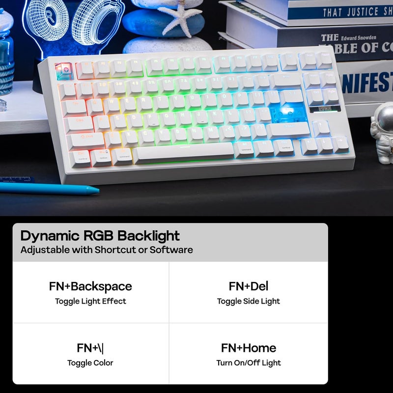 EPOMAKER G84 HE Wireless Hall Effect Keyboard, 8K Polling & 8000mAh, SOCD & DKS, Gaming Keyboard with Fast Trigger & Adjustable Actuation, RGB Backlit, PBT Keycap, Hot-Swap, for WIN/Mac (White) - Image 4
