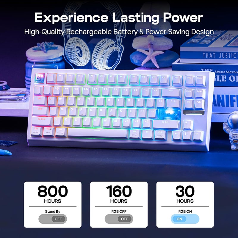 EPOMAKER G84 HE Wireless Hall Effect Keyboard, 8K Polling & 8000mAh, SOCD & DKS, Gaming Keyboard with Fast Trigger & Adjustable Actuation, RGB Backlit, PBT Keycap, Hot-Swap, for WIN/Mac (White) - Image 5