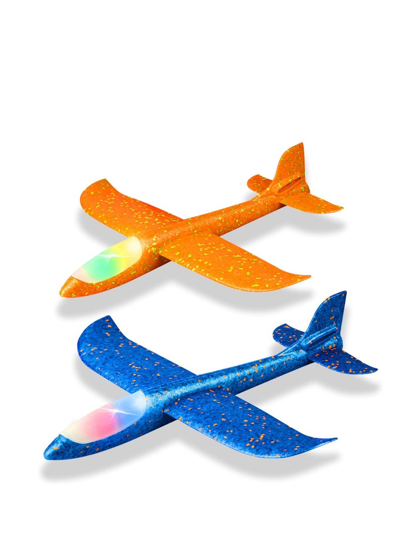 17.5 Inch LED Light Foam Glider Plane 2 Flight Modes Flying Toy for Kids Gifts for Boys Girls Age 3 4 5 6 7 8 9 Years Old Outdoor Sports Toys Birthday Party Favors 2pcs - Image 1