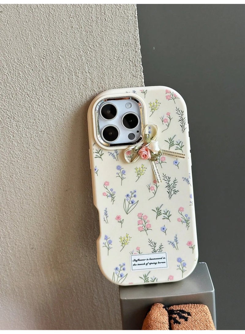 شي إن قطعة واحدة غطاء هاتف محمول متوافق مع أجهزة ايفون ١٦بروماكس مزين بزهور وفيونكة، تصميم أزياء جديد عالي الجودة، كاسر للصدمات، مضاد للانزلاق، خفيف الوزن، غطاء واقي لين مع وسادة هوائية كهدية مثالية لنفسك وصديقتك وعائلتك - Image 1