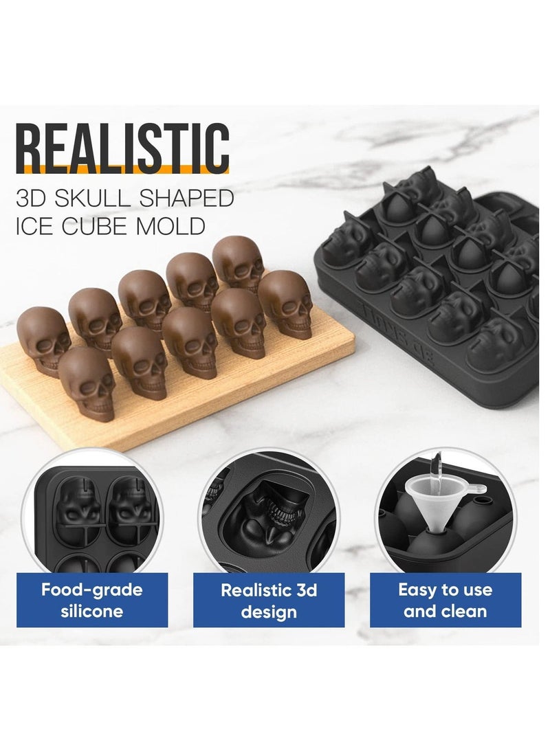 Arabest - 3D Skull Ice Cube Mold, Flexible Silicone Skull Ice Maker Mold - 10 Cavity Skull Ice Cube Tray with Funnel - Skull Silicone Mold for Baking, Chocolate, Candy and Resin - Image 1