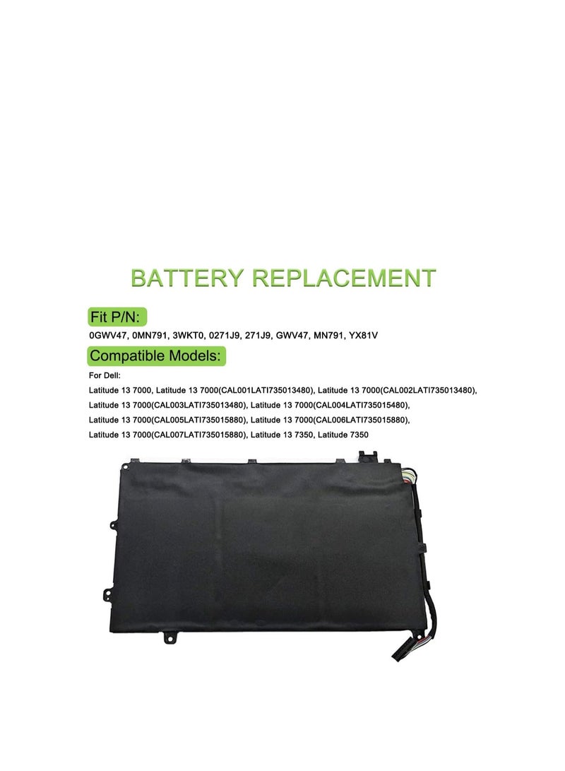Terabyte 11.1V 30Wh 271J9 GWV47 0GWV47 YX81V Replacement Laptop Battery for Dell Latitude 13 7000 7350 Tablet - Image 3