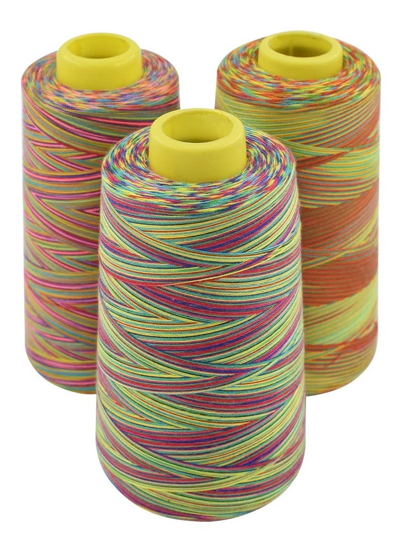 SYOSI - Sewing Thread, Rainbow Variegated Polyester Sewing Machine Thread All-Purpose Thread 3 Cones of 3000 Yards Each Spool Thread for Sewing Quilting Overlock Embroidery Hand Embroidery - Image 1