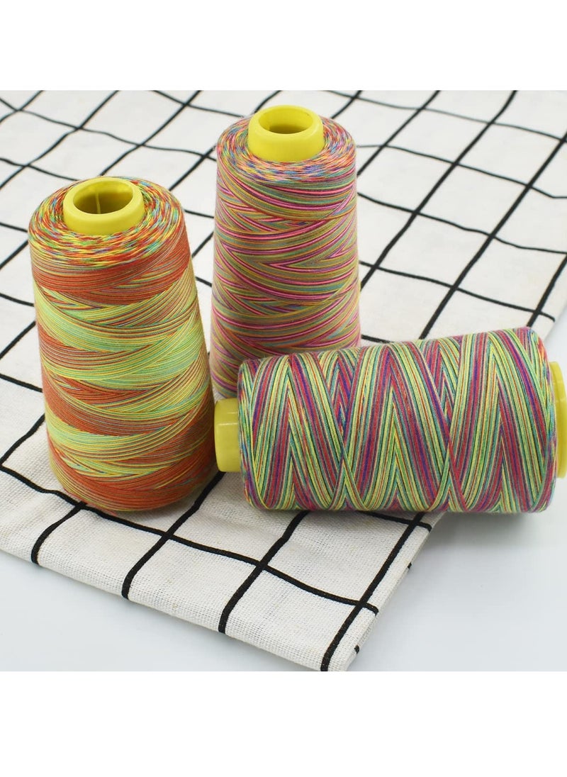 SYOSI - Sewing Thread, Rainbow Variegated Polyester Sewing Machine Thread All-Purpose Thread 3 Cones of 3000 Yards Each Spool Thread for Sewing Quilting Overlock Embroidery Hand Embroidery - Image 1