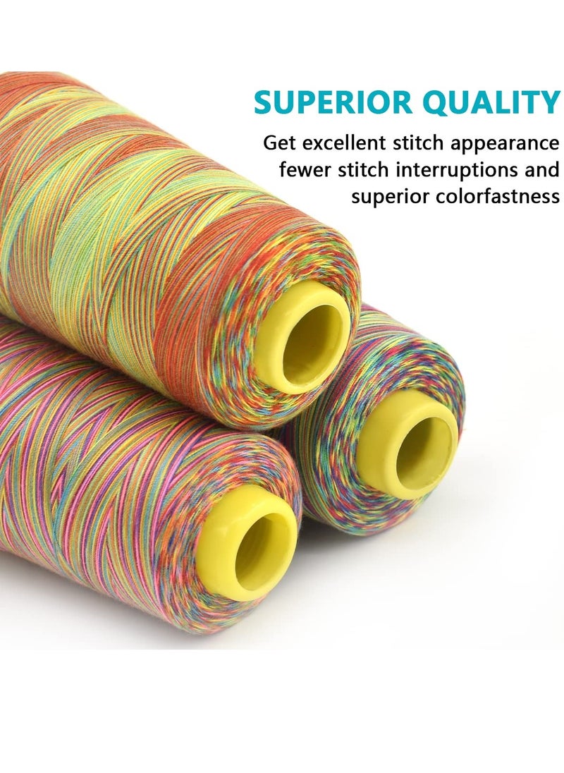 SYOSI - Sewing Thread, Rainbow Variegated Polyester Sewing Machine Thread All-Purpose Thread 3 Cones of 3000 Yards Each Spool Thread for Sewing Quilting Overlock Embroidery Hand Embroidery - Image 1