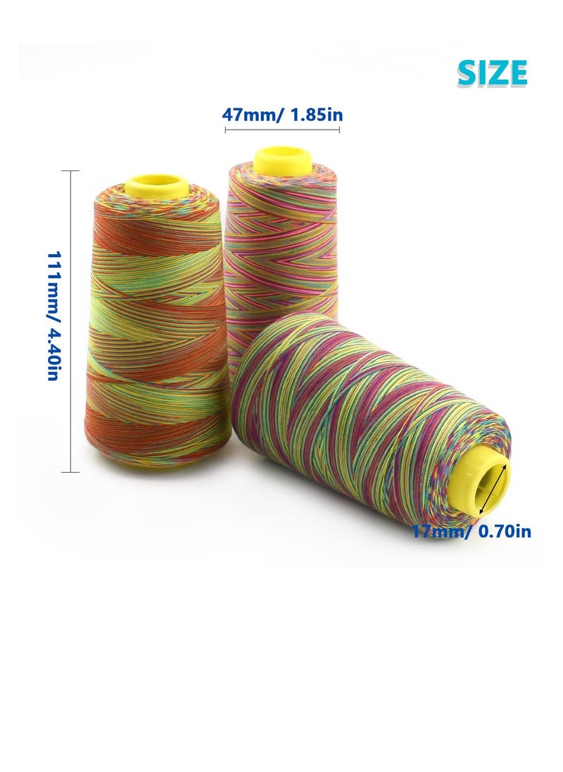 SYOSI - Sewing Thread, Rainbow Variegated Polyester Sewing Machine Thread All-Purpose Thread 3 Cones of 3000 Yards Each Spool Thread for Sewing Quilting Overlock Embroidery Hand Embroidery - Image 1