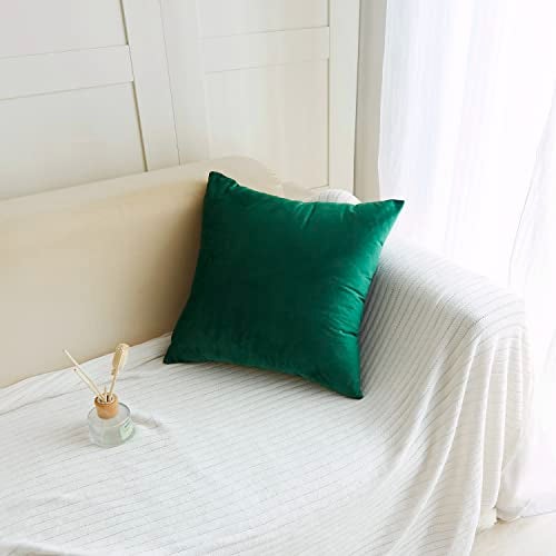 Hibate 2 Pack Soft Velvet Couch Throw Pillow Covers 20x20 Inch for Sofa Living Room Bedroom (Emerald Green) - Image 2