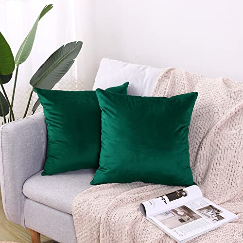 Hibate 2 Pack Soft Velvet Couch Throw Pillow Covers 20x20 Inch for Sofa Living Room Bedroom (Emerald Green) - Image 1