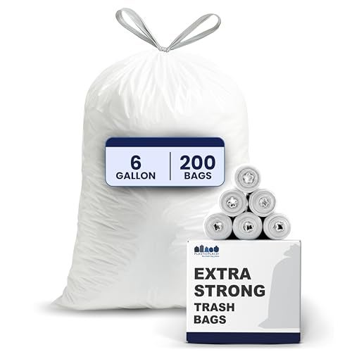 Plasticplace 4 - 6 Gallon White Drawstring Bags, 100% Prime Material, 17x20, 0.7 Mil, 200/Case - Image 1