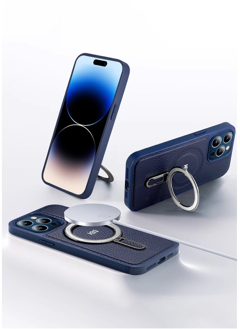 HDD - Hdd Leather back cover with magnetic stand, works with wireless chargers, compatible with iPhone 15 Pro Max (black) - Image 1