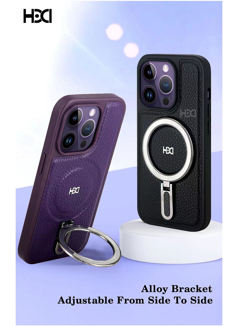 HDD - Hdd Leather back cover with magnetic stand, works with wireless chargers, compatible with iPhone 15 Pro Max (black) - Image 1