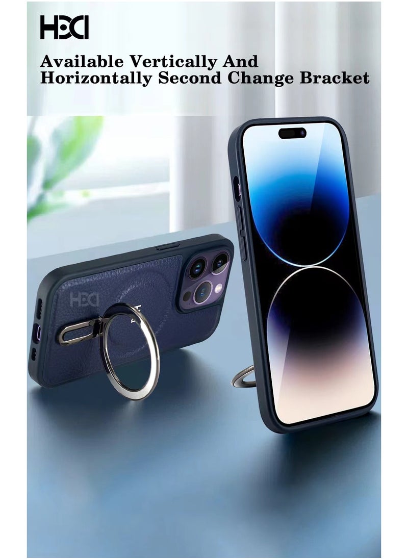 HDD - Hdd Leather back cover with magnetic stand, works with wireless chargers, compatible with iPhone 15 Pro Max (black) - Image 1