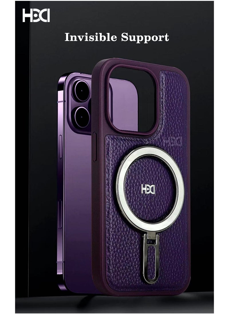 HDD - Hdd Leather back cover with magnetic stand, works with wireless chargers, compatible with iPhone 15 Pro Max (black) - Image 1