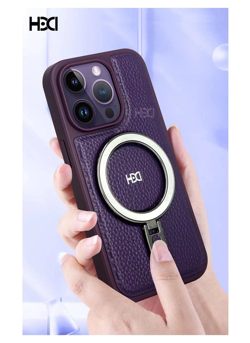 HDD - Hdd Leather back cover with magnetic stand, works with wireless chargers, compatible with iPhone 15 Pro Max (black) - Image 1