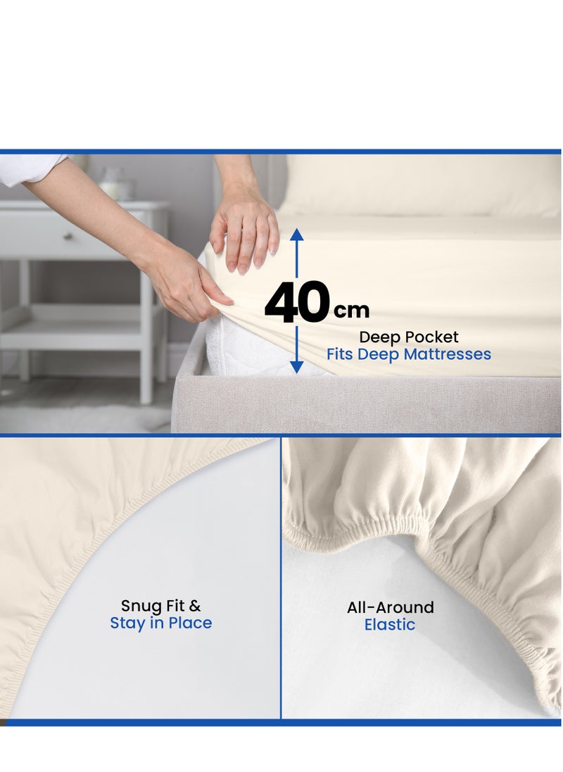 Infinitee Xclusives Infinitee Xclusives Twin Size Fitted Sheet (100 cm x 190 cm) – 40cm Deep Pocket Bed Sheet – Soft Microfiber – Shrink Resistant Bed Sheet – 1 Fitted Bed Sheet Only (Beige)  - Image 4