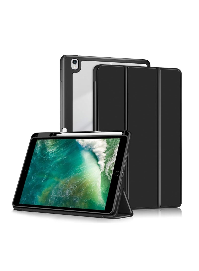 حافظة Ecosystem Hybrid متوافقة مع iPad من الجيل التاسع/الثامن/السابع (طراز 2021/2020/2019، 10.2/10.5 بوصة) - غطاء مقاوم للصدمات مع غلاف خلفي شفاف مع حامل قلم، إيقاظ/سكون تلقائي (أسود) - Image 1