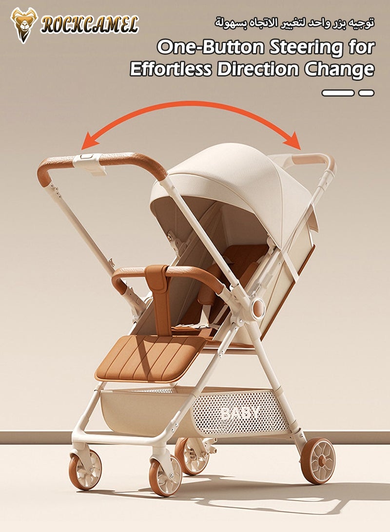 ROCKCAMEL Lightweight Travel Baby Stroller, Easy One-Hand Fold Toddler Pushchair, 360° Rotatable Seat, Multi-Recline Backrest Adjustment, Suitable For Kids Aged 0-6 Years, Milk Coffee Color - Image 4